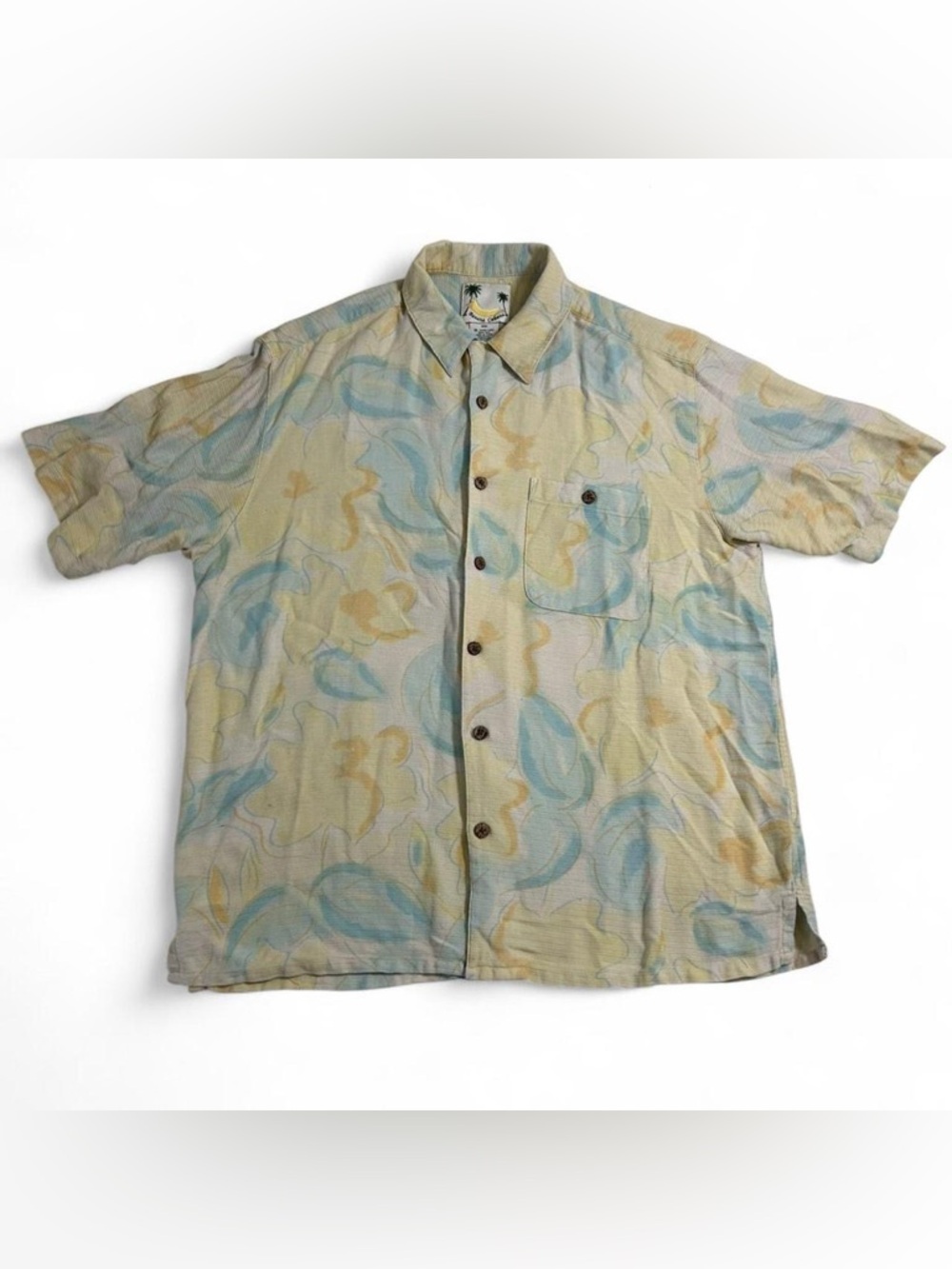 Banana Cabana Y2K Silk Hawaiian Shirt XL Pastel Floral Camp